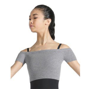 Capezio Womens Ribbed Knit Cropped Dance Sweater - Heather Gray Size S